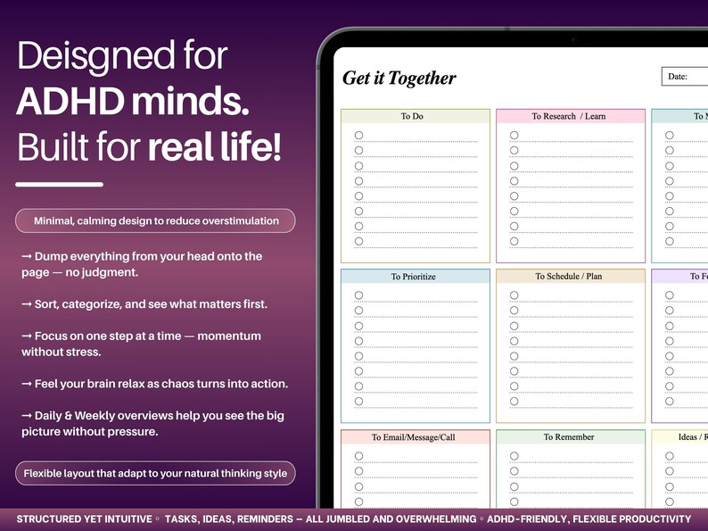 ADHD Brain Dump Printable & Editable | Brain Dump Planner | ADHD Daily ...