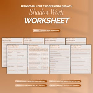 Shadow Work Journal & Worksheets | Printable Shadow Work Prompts, Therapy Worksheet for Self Discovery and Healing Trauma, Shadow Work Guide