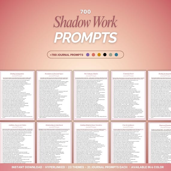 Shadow Work 700 Journal Prompts, Hard Questions | Shadow Work Journal & Self Reflection Prompts | Journal prompts for Self Discovery
