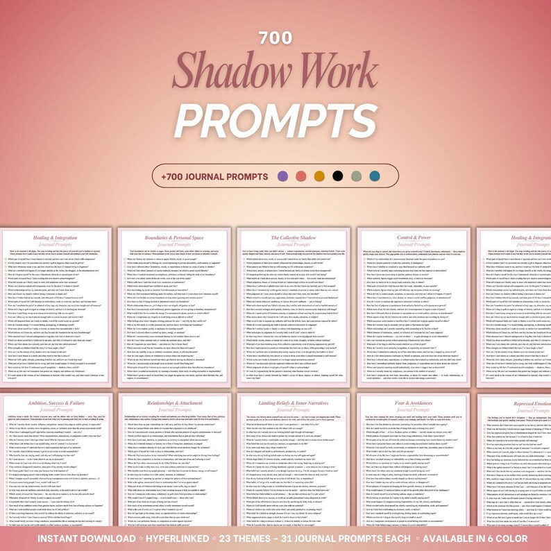 Shadow Work 700 Journal Prompts, Hard Questions | Shadow Work Journal & Self Reflection Prompts | Journal prompts for Self Discovery image 1