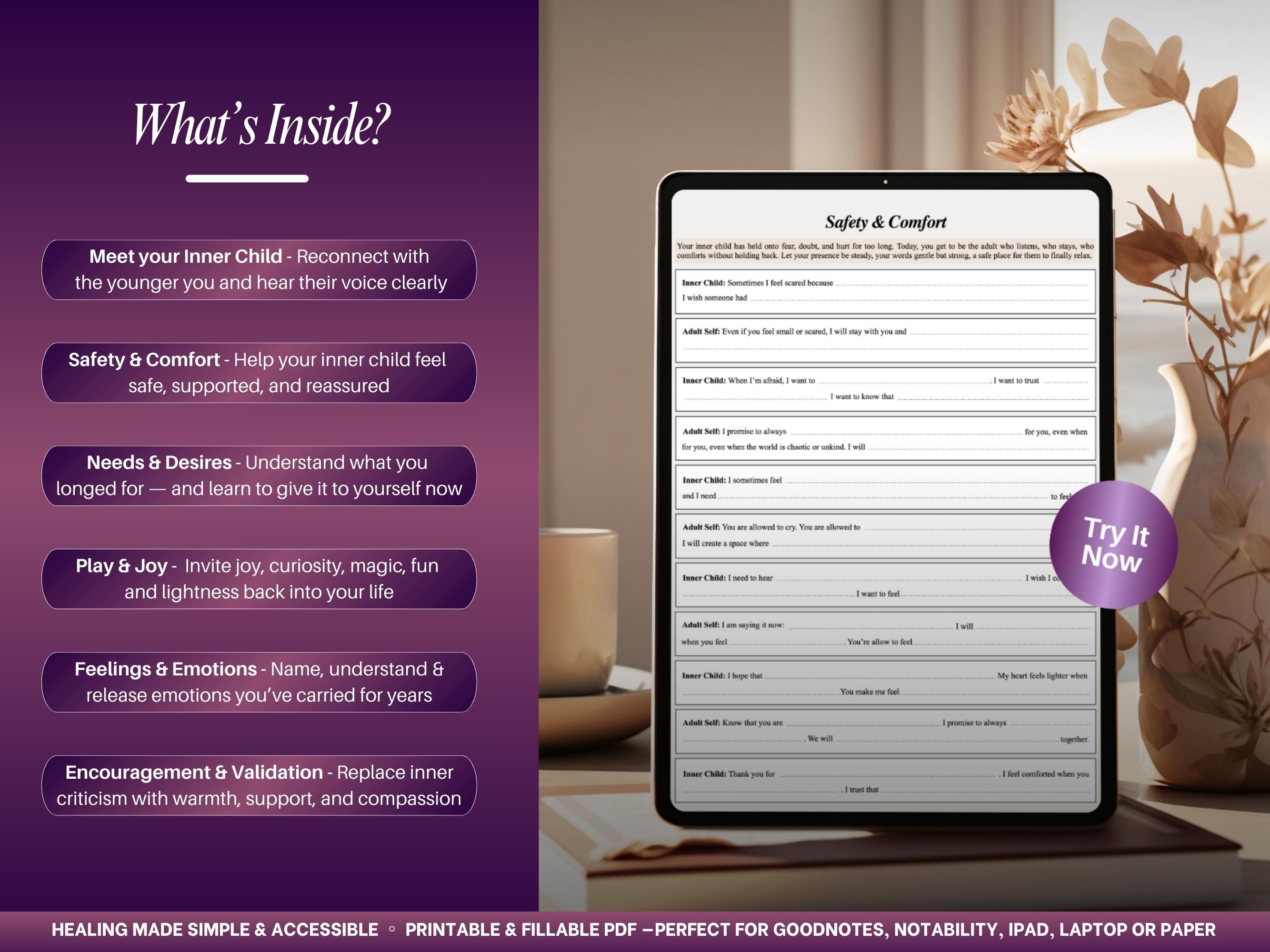 Inner Child Healing Workbook | Fillable, Printable Reparenting Journal ...