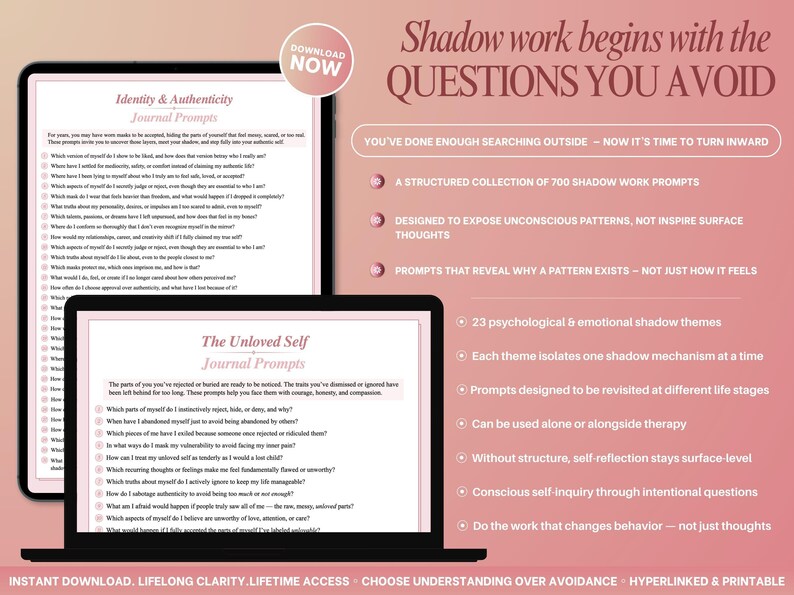 Shadow Work 700 Journal Prompts, Hard Questions | Shadow Work Journal & Self Reflection Prompts | Journal prompts for Self Discovery image 6