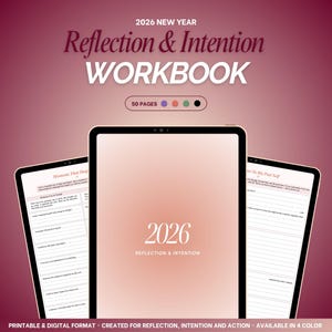 Werkboek nieuwjaarsbezinning en intentie 2026 afdrukbaar | Eindejaarsrecensie | Zelfreflectie Goodnotes-dagboek en jaardoelen