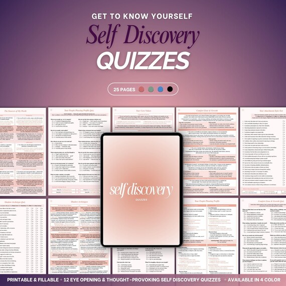Self-Discovery Quiz Bundle | Self Discovery Workbook, Personality Tests & Shadow Work Quizzes | Fillable and Print Self discovery Questions