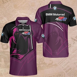 Custom Racing Polo Shirt – Personalized Black Purple Motorsport Jersey for Sportbike Riders and Motorcycle Enthusiasts