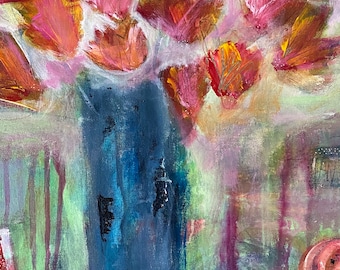 Tulips Mixed Media Art on Hardboard (16x20)