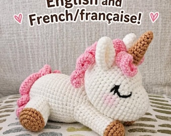 Sleepy Unicorn Crochet Pattern- Amigurumi PDF Plush US & French Terminology