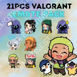 Valorant Emote Pack 21 Cute Kawaii Chibi PNG Emoji Stickers Digital Art for Twitch Discord YouTube VTuber Streamer Gamer Chat Overlay Asset