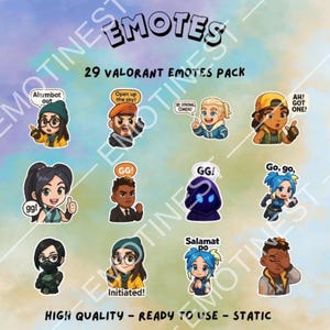 Valorant Emotes: 29 Kawaii Chibi PNG Stickers for Twitch/Discord (Digital Download)