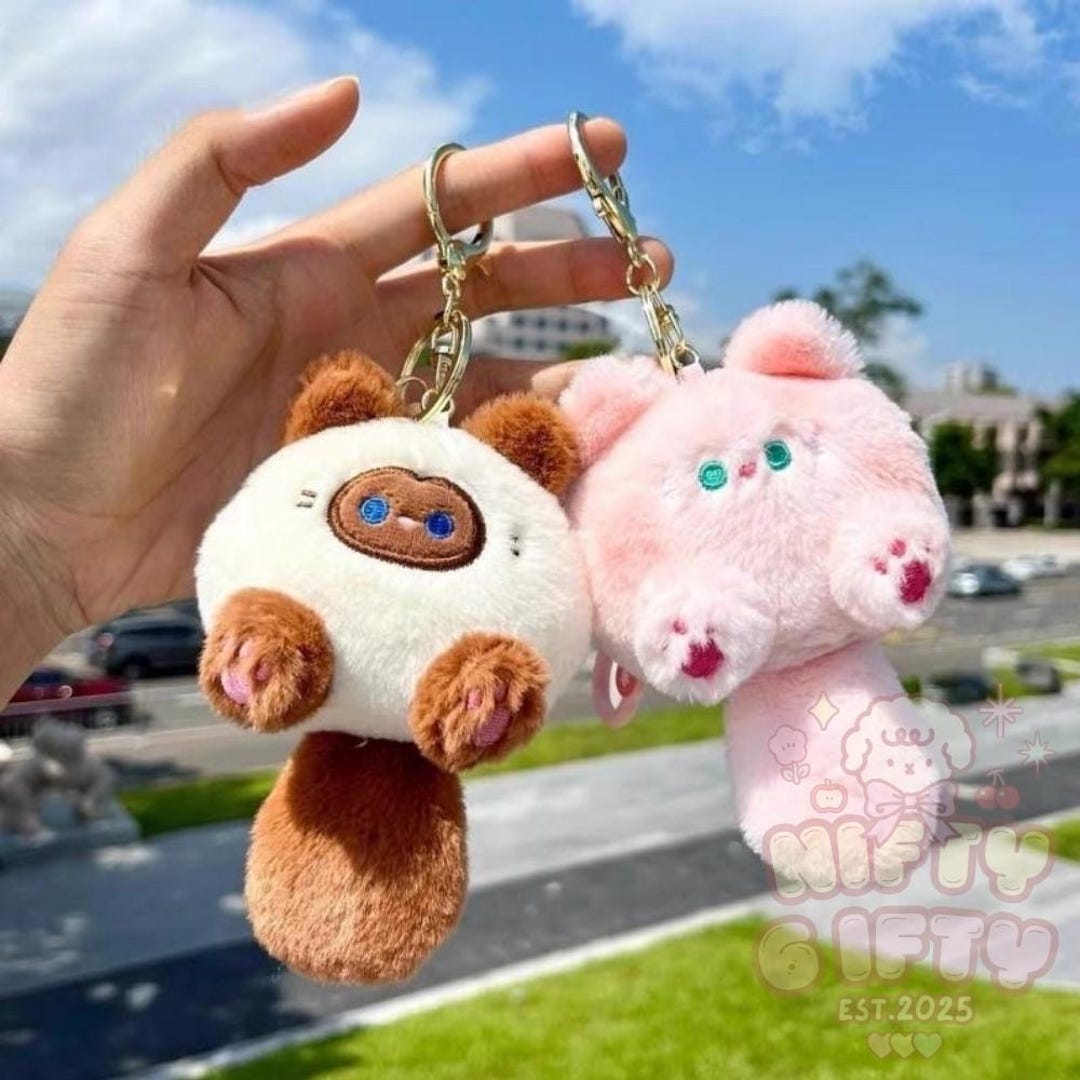 Plush Keychain Plush Long Tail Cat Keychain Cute Soft Kitty Bag Charm ...