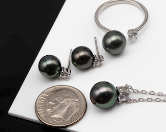 Tahitian Pearl Jewelry Set – Sterling Silver with Zircon – Each Piece Sold Separately – 1043TN