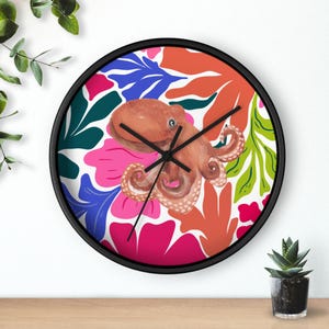 Colorful Octopus Wall Clock, Maximalist Style Art, Unique Home Decor, Ocean Creature Clock, Nautical Theme Gift, Underwater Animal Clock