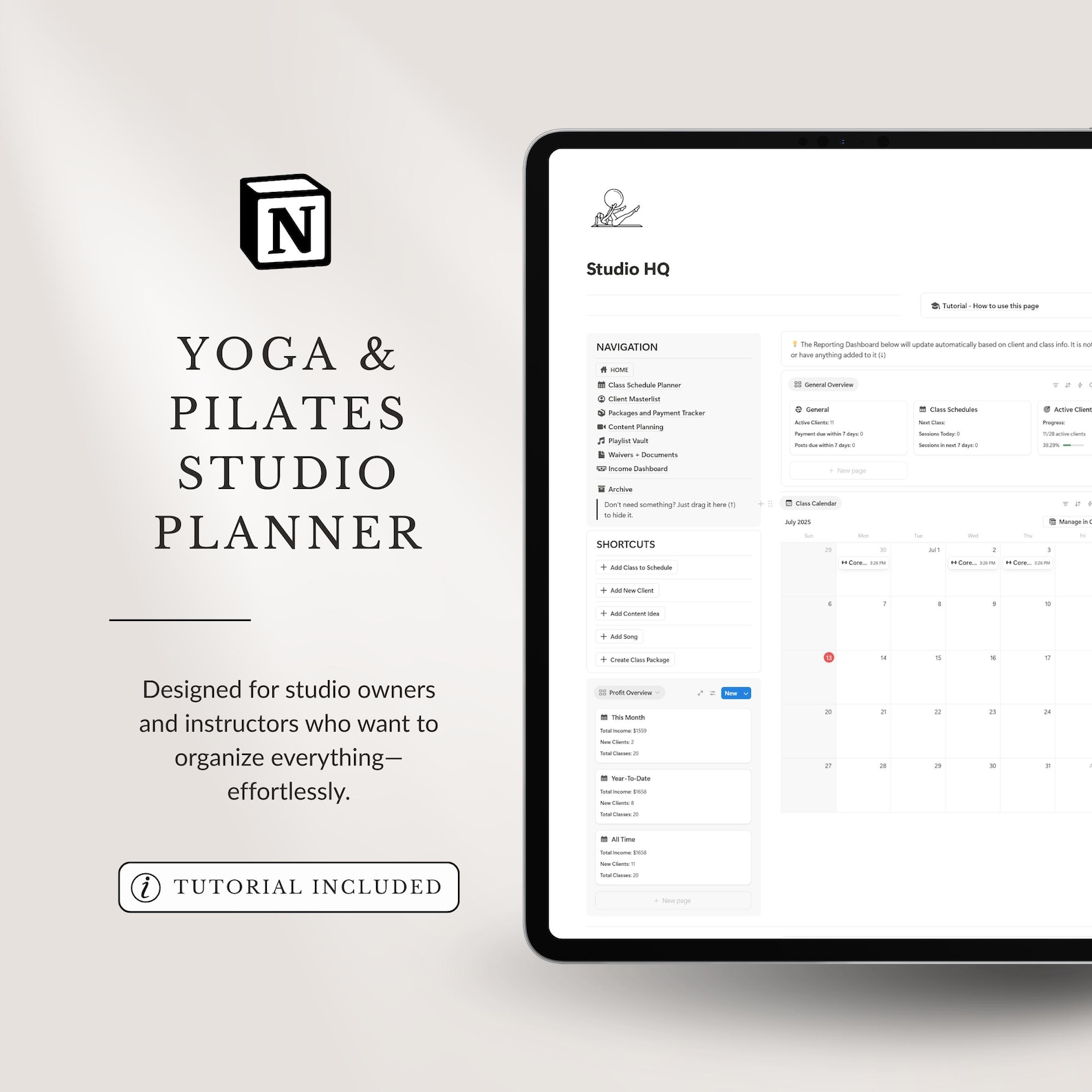 Yoga & Pilates Studio Notion Template: Class Scheduling, Client Tracker ...