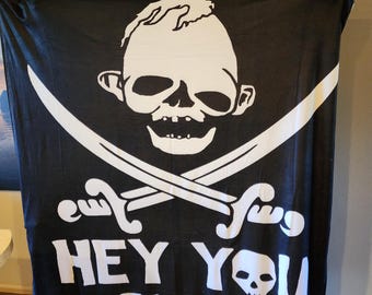 Sloth "Hey You Guys" Blanket with Skull and Crossed Swords.