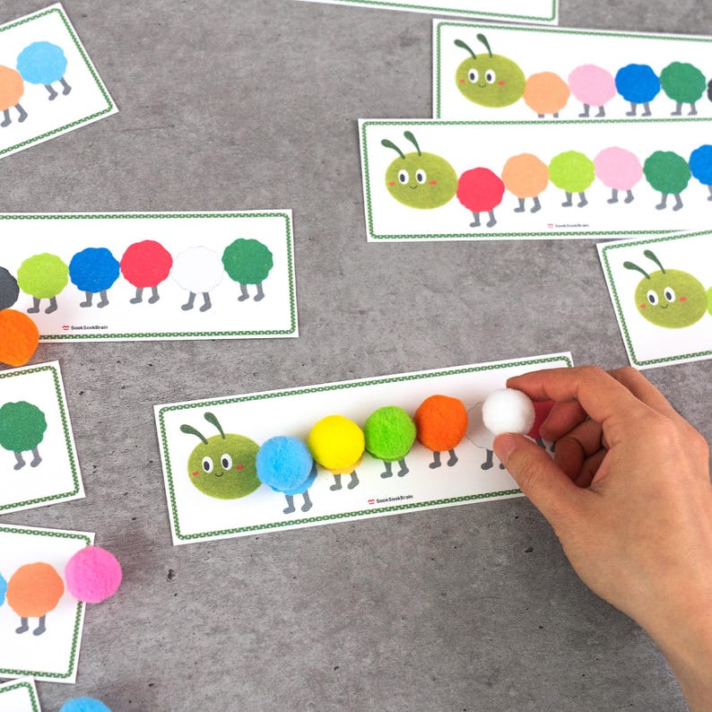Caterpillar Pom Pom Color Matching Activity, Toddler Learning ...