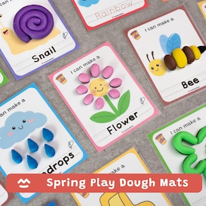 Tappetini primaverili per pasta modellabile, apprendimento Montessori, attività con pasta modellabile, abilità motorie fini, PDF stampabile