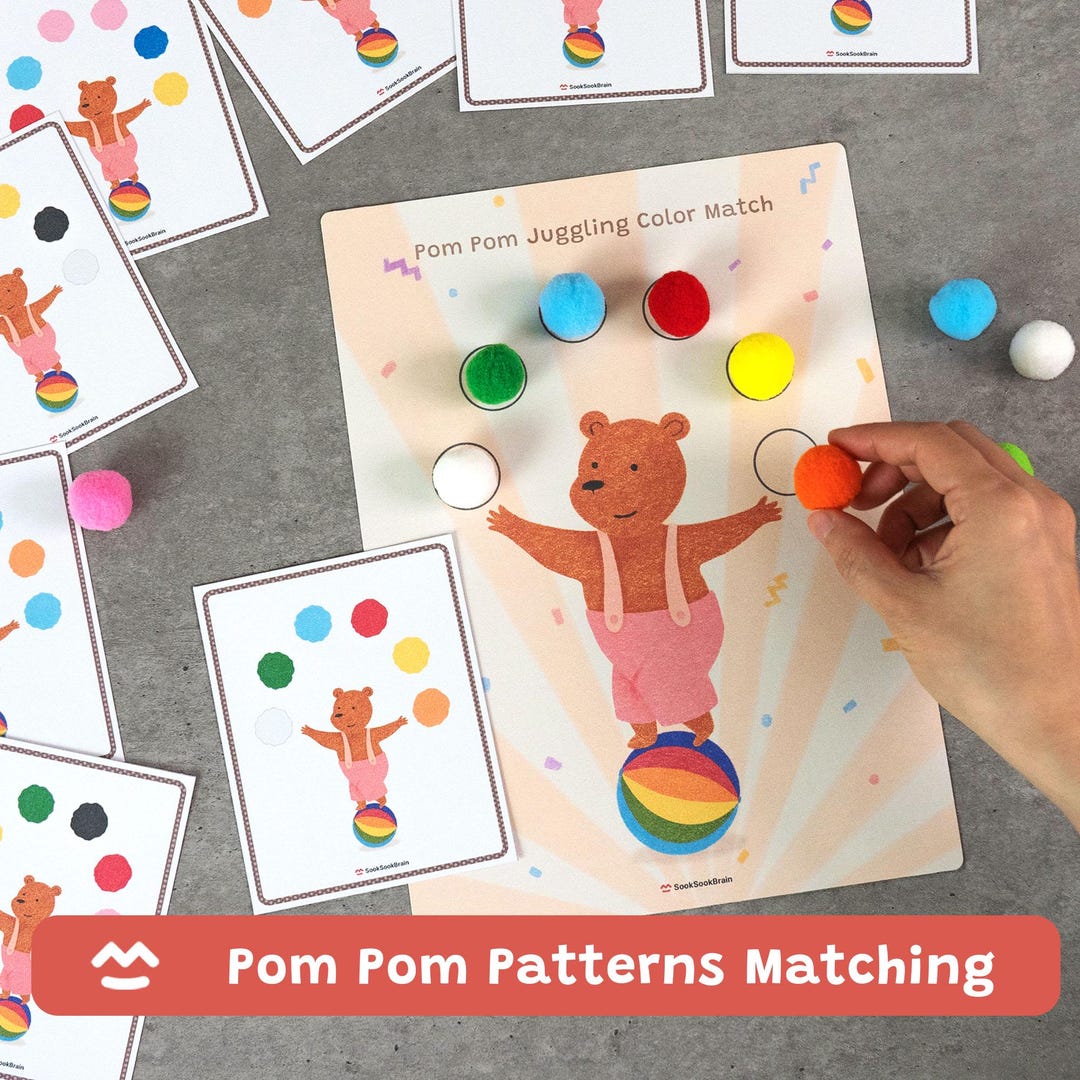 Pom Pom Juggling Color Matching Game, Preschool Pattern Activity ...