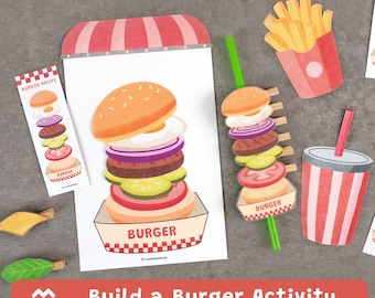 Build a Burger Activity, Preschool Learning Game, Montessori, Printable PDF