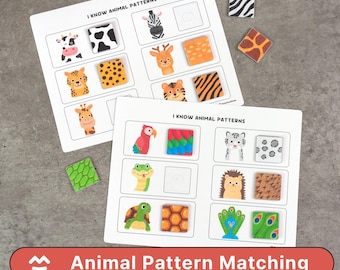 Animal Pattern Matching Game - Matching Activity, Montessori, Preschool Learning, Printable PDF