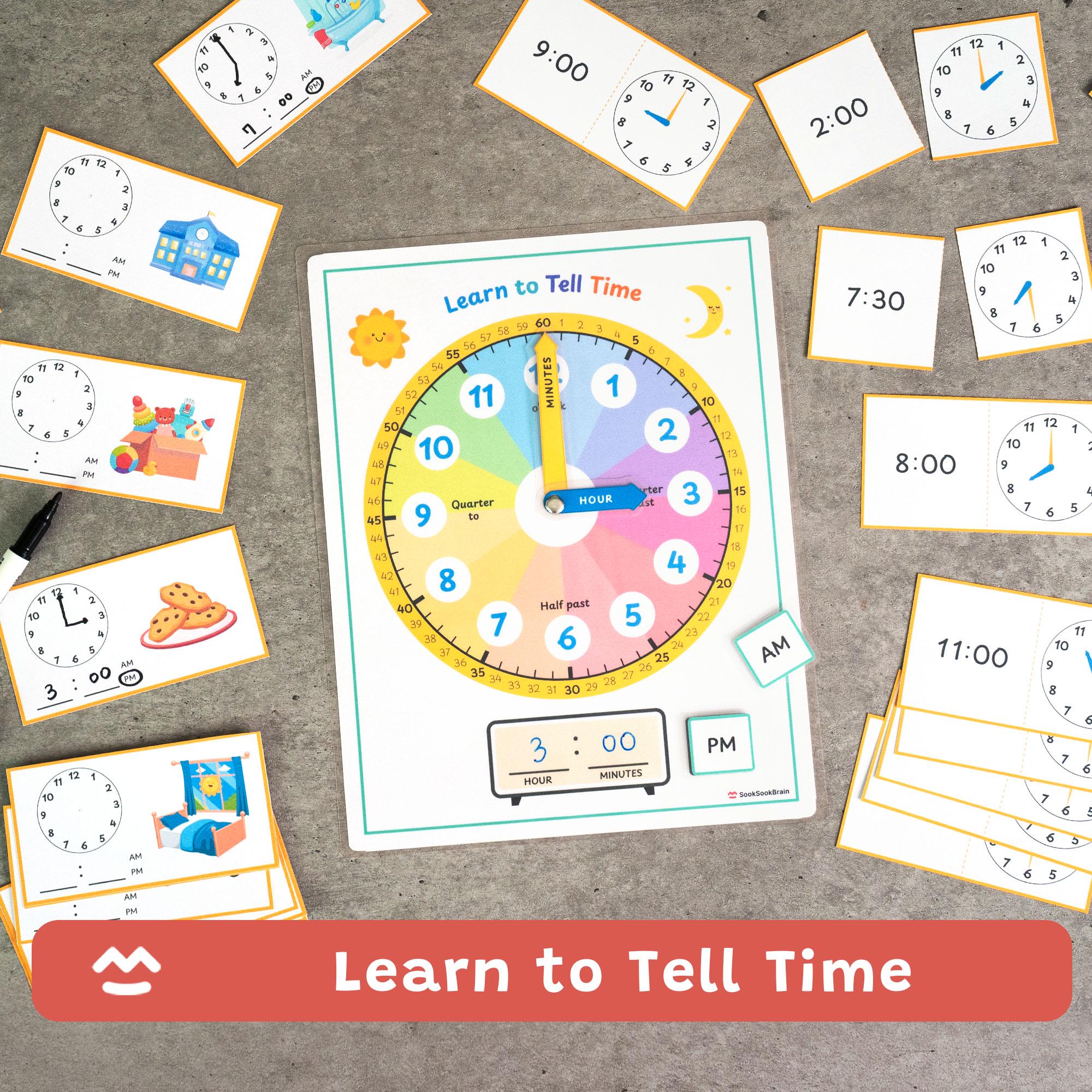 Learn to Tell Time Printable Clock - 42 Activity Cards, Interactive ...