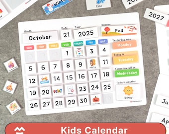 Kids Perpetual Calendar - Montessori Daily Calendar for Toddlers, Weather & Season Learning Board
