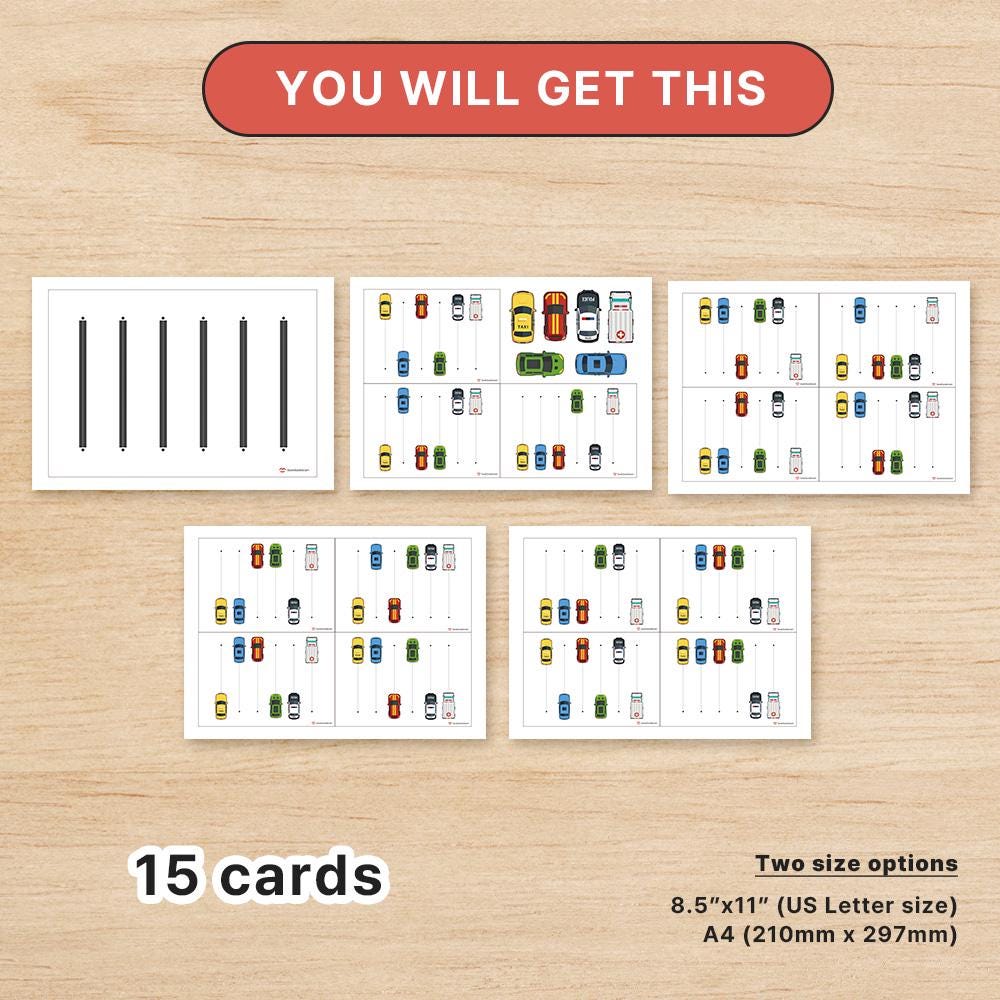 Aba Car Mathcing Car Line-up Matching Game - Fine Motor Skills, Homeschool Craft ...