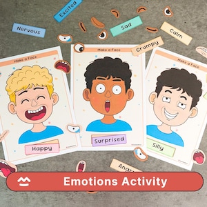 Atividade sobre emoções para meninos - PDF para impressão para crianças pequenas | Pré-escola e pré-escola | Coordenação motora fina | Aprendizagem Montessori | Jogo de correspondência | Educação domiciliar