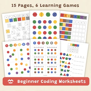 Hojas de trabajo de programación para principiantes, hojas de trabajo imprimibles para preescolar y jardín de infantes, juego de lógica