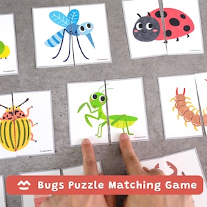 Bugs Puzzle Matching Game, Insect Matching Activity, Preschool Learning, Montessori, Printable PDF