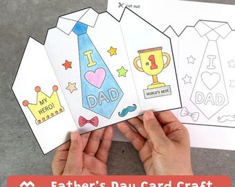 Father’s Day Card Craft, Shirt and Tie, Preschool Coloring Activity, Printable PDF