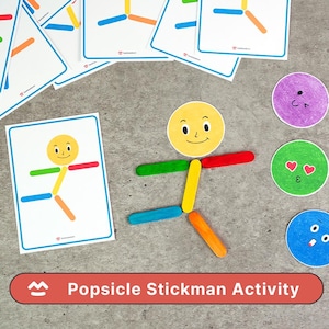 Popsicle Stickman Builders Activity - Printable STEM Activity for Preschool and Homeschool Kids | Popsicle Stick Shapes Learning