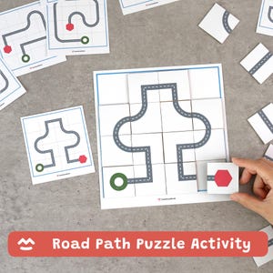 Road Path Puzzle Activity, Preschool Matching Game, Printable Fine Motor Puzzle