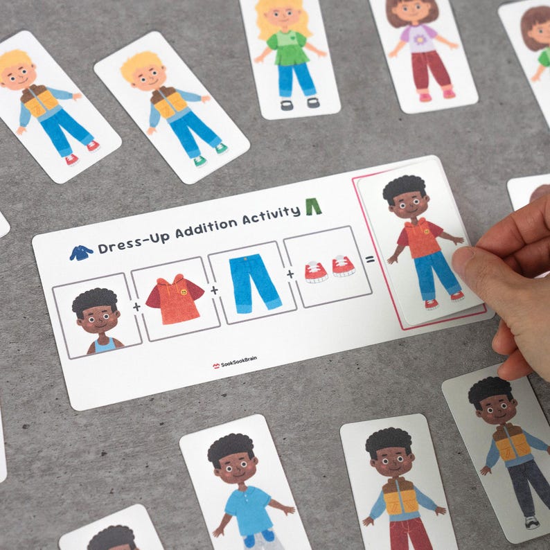 Dress-up Addition Activity, Kindergarten Learning, Preschool Math Matching Game, Logic Puzzle - Etsy