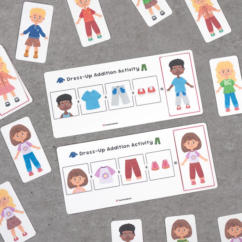 Dress-up Addition Activity, Kindergarten Learning, Preschool Math Matching Game, Logic Puzzle ...