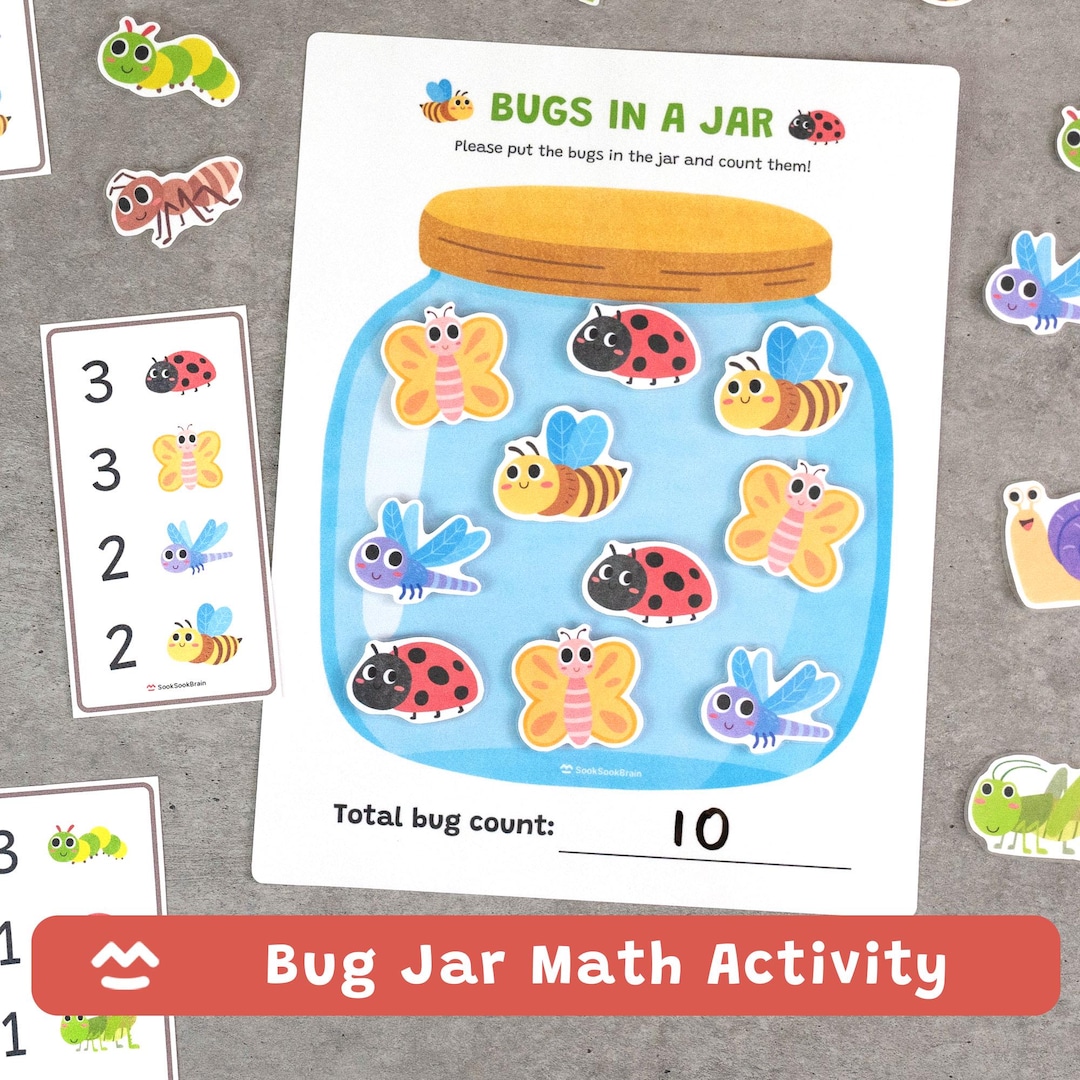 Bug Math Mat Printable Bug Jar Math Activity, Insects Counting Game, Preschool, Kindergarten ...