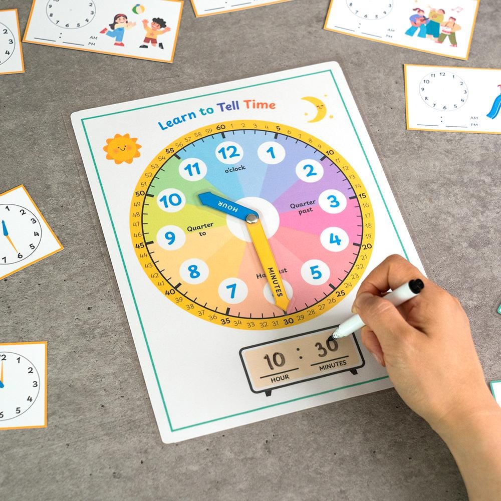 Learn to Tell Time Printable Clock - 42 Activity Cards, Interactive ...