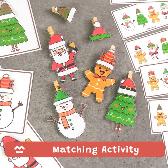 Santa Hats Matching Game, Christmas Activities for Kids, Printable PDF, Preschool & Pre-K