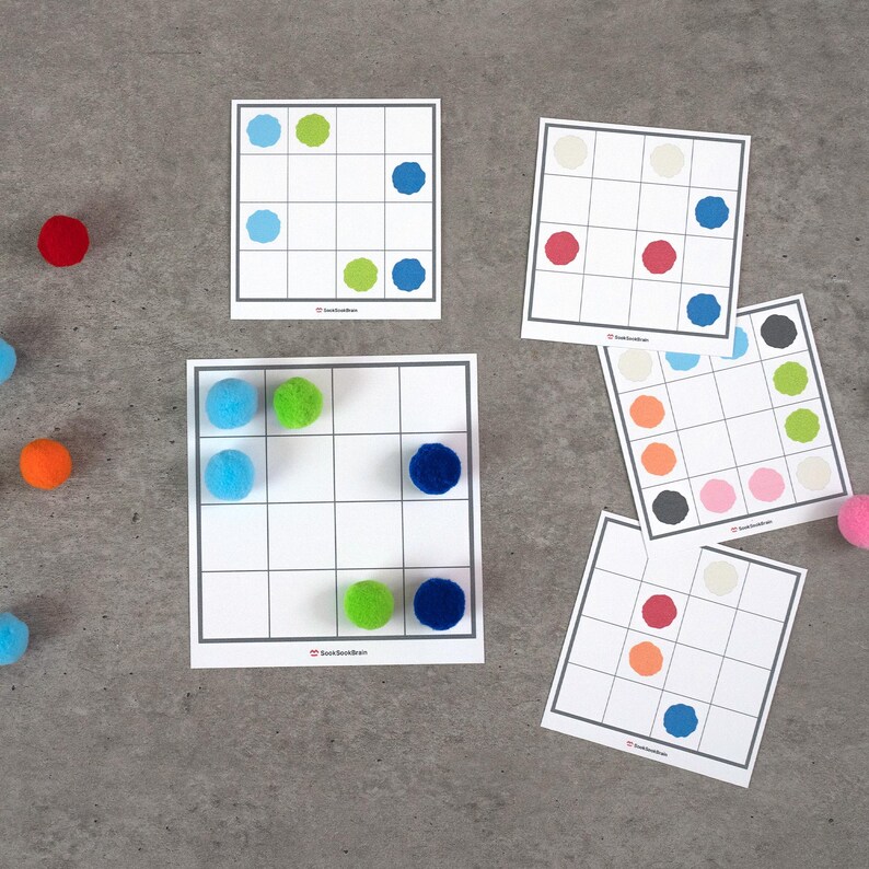 Pom Pom Rug Grid Pattern Pom Pom Grid Matching Game, Color Pattern Activity, Montessori ...