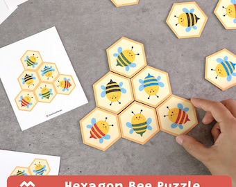 Hexagon Bi Pussel Matchningsspel, Förskoleaktivitet, Småbarns Logikpussel, Montessori Utskrivbar PDF