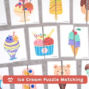 Gioco di abbinamento a tema gelato, attività estiva stampabile, puzzle per la scuola materna, apprendimento per bambini piccoli