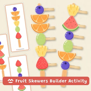 Fruit Skewers Builder Activity, Fine Motor Skills, Matching Game, Preschool Printable