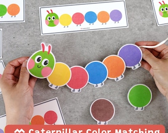 Caterpillar Color Matching Activity, Preschool Color Recognition Game, Printable PDF