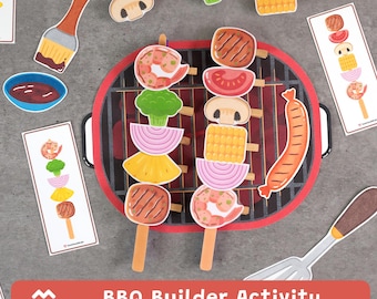 BBQ Builder Activity, Skewer Matching Game, Preschool Learning, Printable PDF
