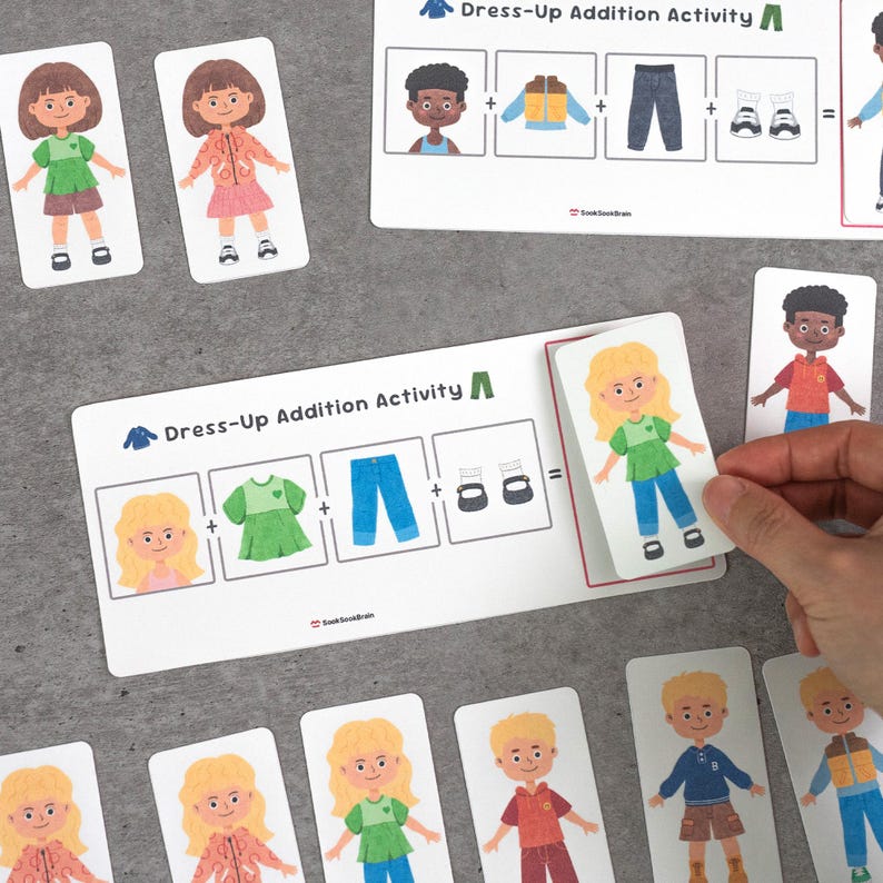Dress-up Addition Activity, Kindergarten Learning, Preschool Math Matching Game, Logic Puzzle - Etsy