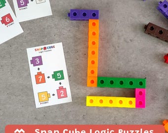 Snap Cube Logic Puzzles, Preschool STEM Game, Fine Motor Activity, Printable PDF