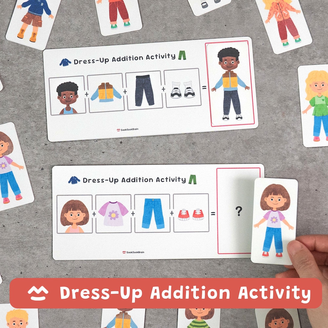 Dress-up Addition Activity, Kindergarten Learning, Preschool Math Matching Game, Logic Puzzle - Etsy