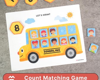 School Bus Counting Game – Montessori Math Activity, Number Recognition, Printable PDF, Preschool & Pre-K