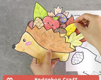 Fall Hedgehog Craft, Autumn Preschool Activity, Cut and Paste Printable