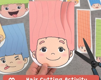 Hair Cutting Activity Printable, Scissor Skills Practice, Fine Motor Skills Worksheet, Preschool
