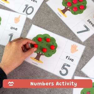 Appelboom tellen, activiteit 1-10, rekenspel voorschoolse educatie, deegmatten, afdrukbare pdf